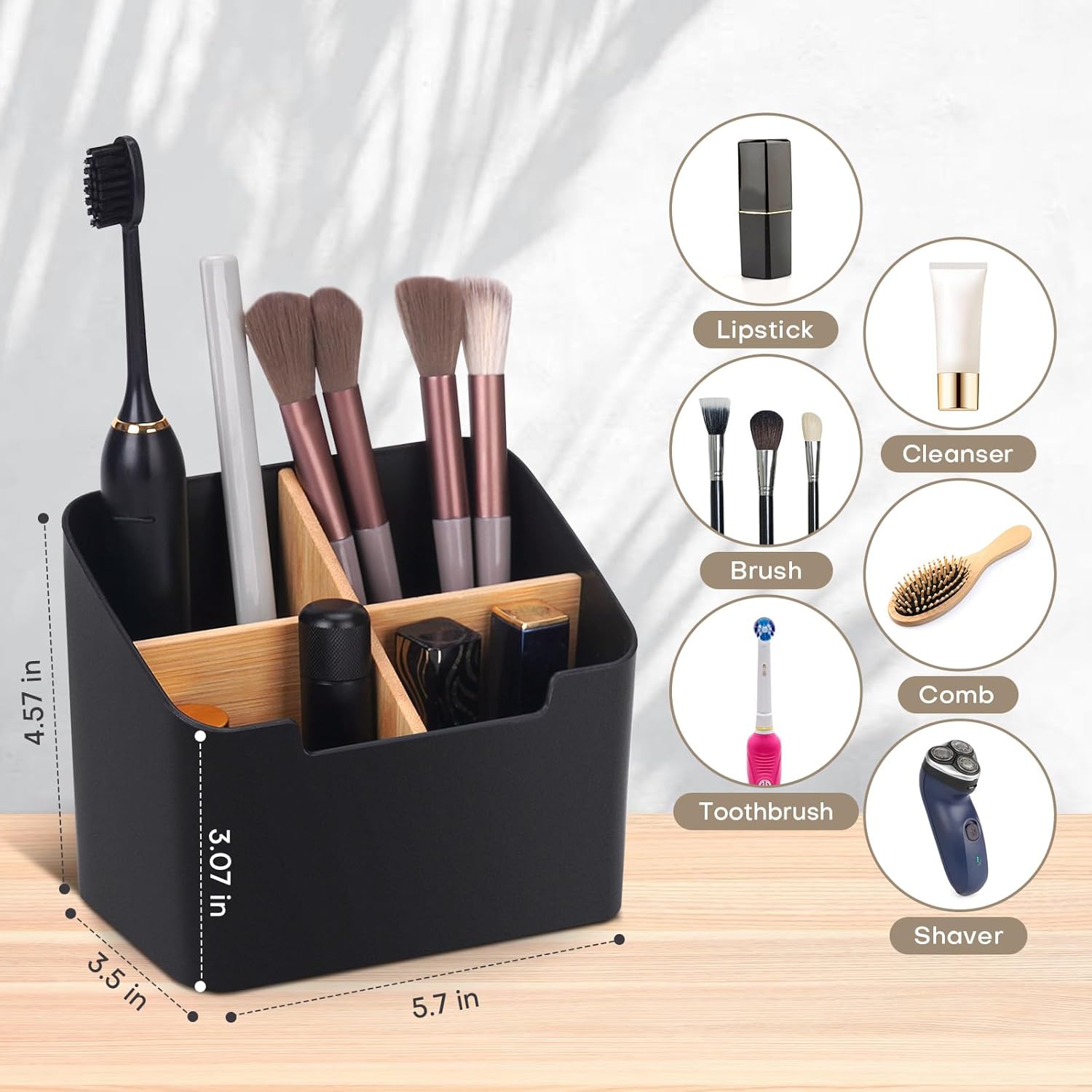 Toothbrush Holders for Bathrooms,Electric Toothbrush and Toothpaste Holder with Divider for Bathroom Countertop Organizer,Toothbrush Caddy for Kids Family Counter Vanity Storage Black