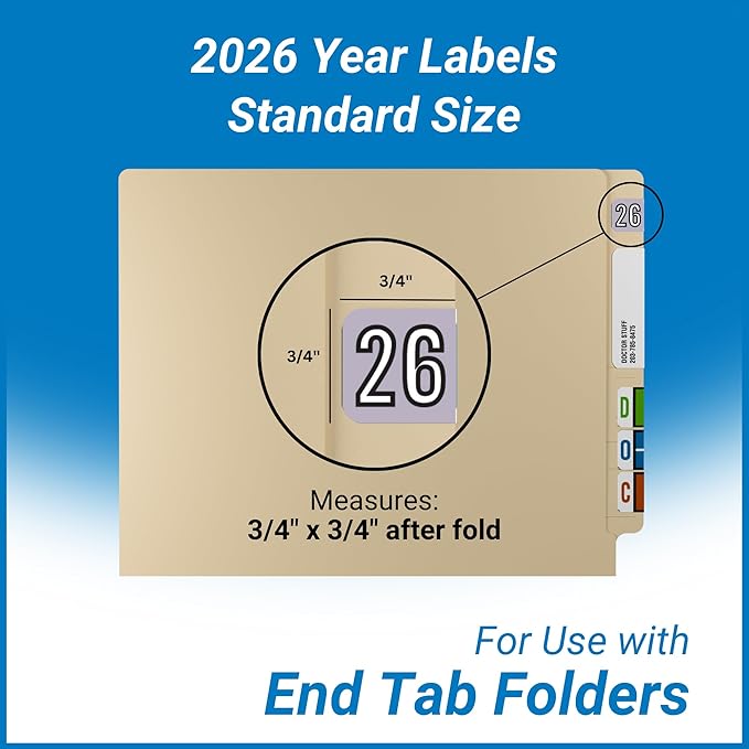 2026 Year Stickers, Doctor Stuff 2026 Chart Stickers, Purple/Black Color Coded, Barkley FYBAM Style, USA Made Year Labels for End Tab File Folders, 500/Roll, 1 Roll, 3/4" x 1-1/2"