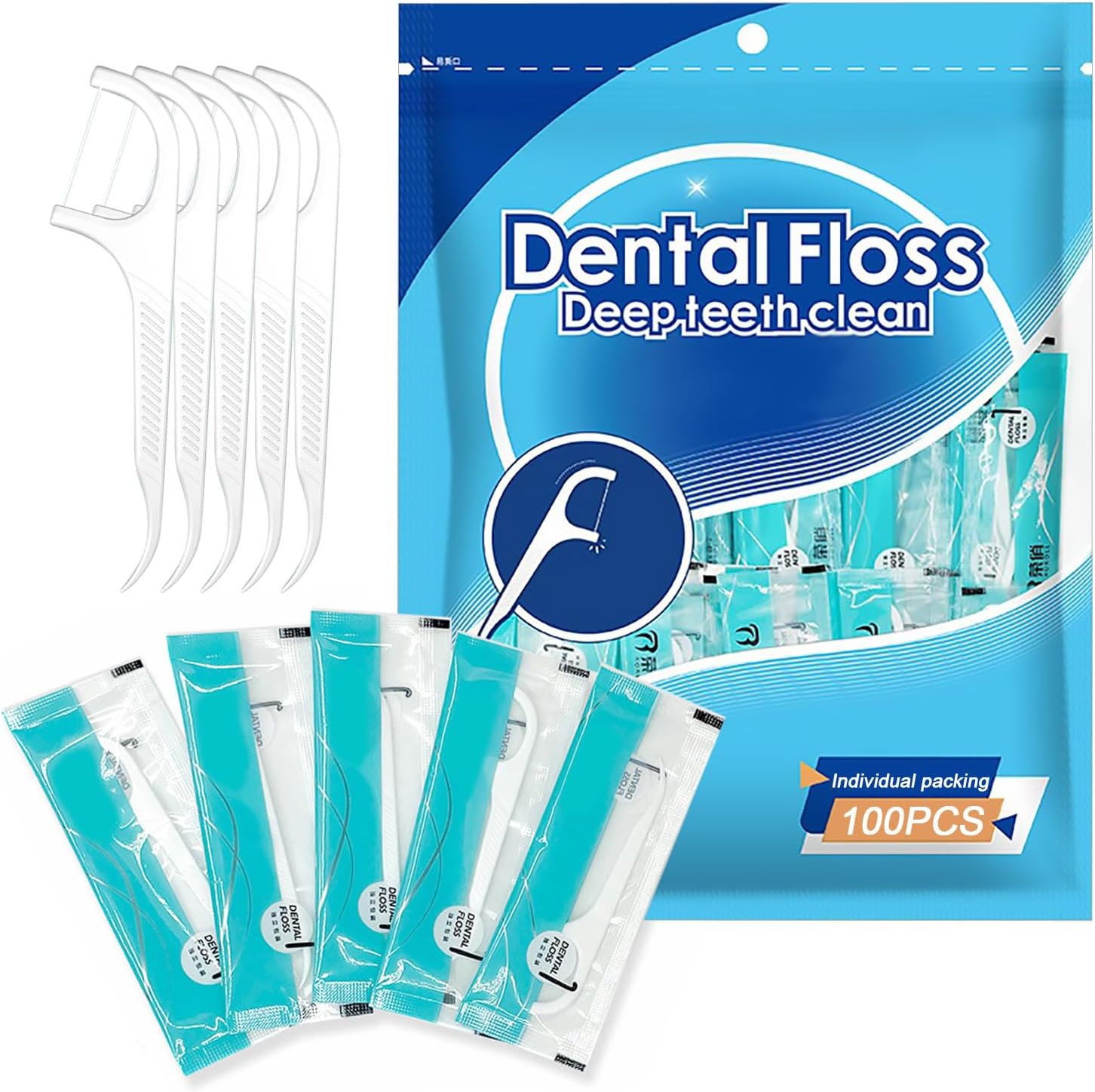100 Count Dental Floss Picks Flossers for Adults Kids Independent Packaging Disposable Portable Household Travel Use Tensile, White