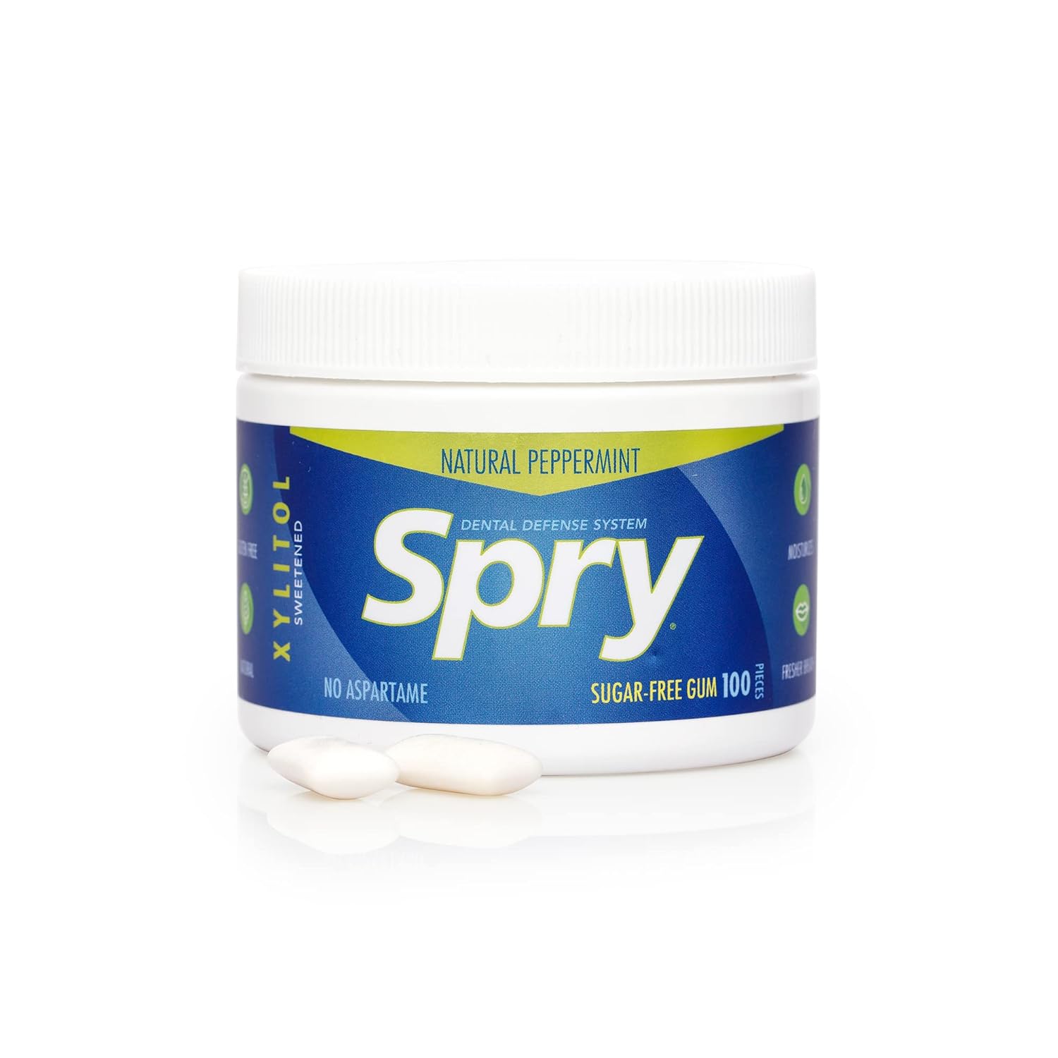 Spry Fresh Natural Xylitol Chewing Gum Dental Defense System - Aspartame-Free, Sugar-Free, Non-GMO, Gluten-Free (Peppermint, 100 Count - Pack of 2)