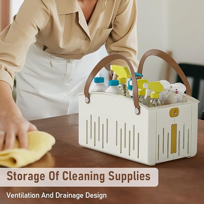 Delamu Portable Shower Basket Caddy with Double Handle Foldable Dry Wet Separation Design 11.0 × 7.1 × 6.5in, Travel, Camping, Gym, College Bathroom Tote, White, Ideal Christmas Gifts for Girls