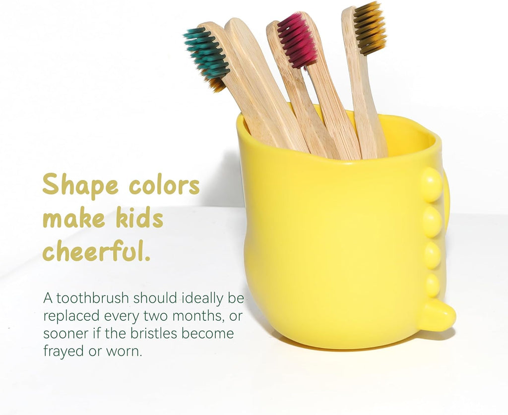 Children Bamboo Toothbrushes for 3 y+ Tots, BPA Free Bristles, Medium Soft, 6 PCS Bamboo Toothbrush for Dental Hygiene, Compostable and Sustainable, Ergonomic Wave-Shaped Handle