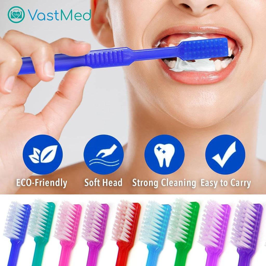 200 Pcs Disposable Pre-Pasted Toothbrushes by Vastmed | Individually Wrapped Pre Pasted Toothbrush | Single Use Waterless Tooth Brush for Hotel, Camping, Homeless Gift
