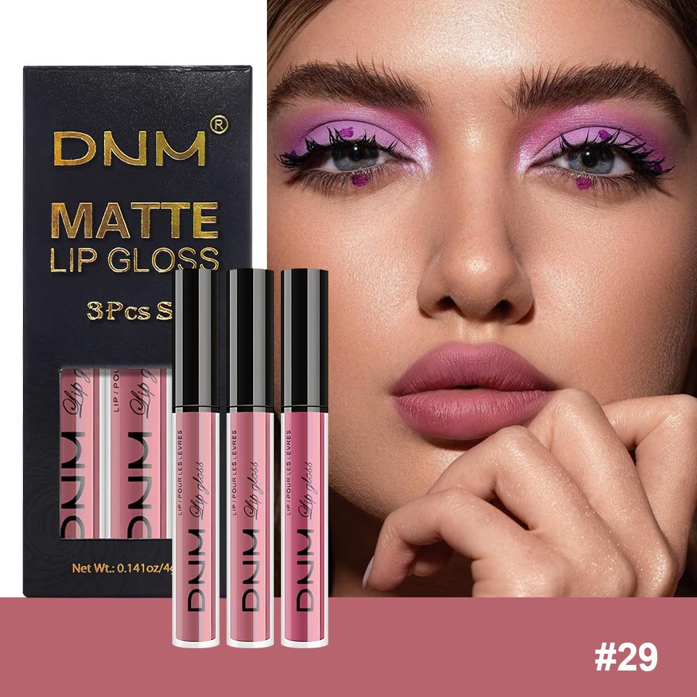 AMY'S DIARY 3Pcs Matte Rose Pink Liquid blush Lipstick Set, Soft Pink Nude Dusty Rose Mauve Red Lip Stain Kit, LipStain Long Lasting 24 Non-Transfer Lip Gloss, Waterproof Lip Makeup for Women Lippies