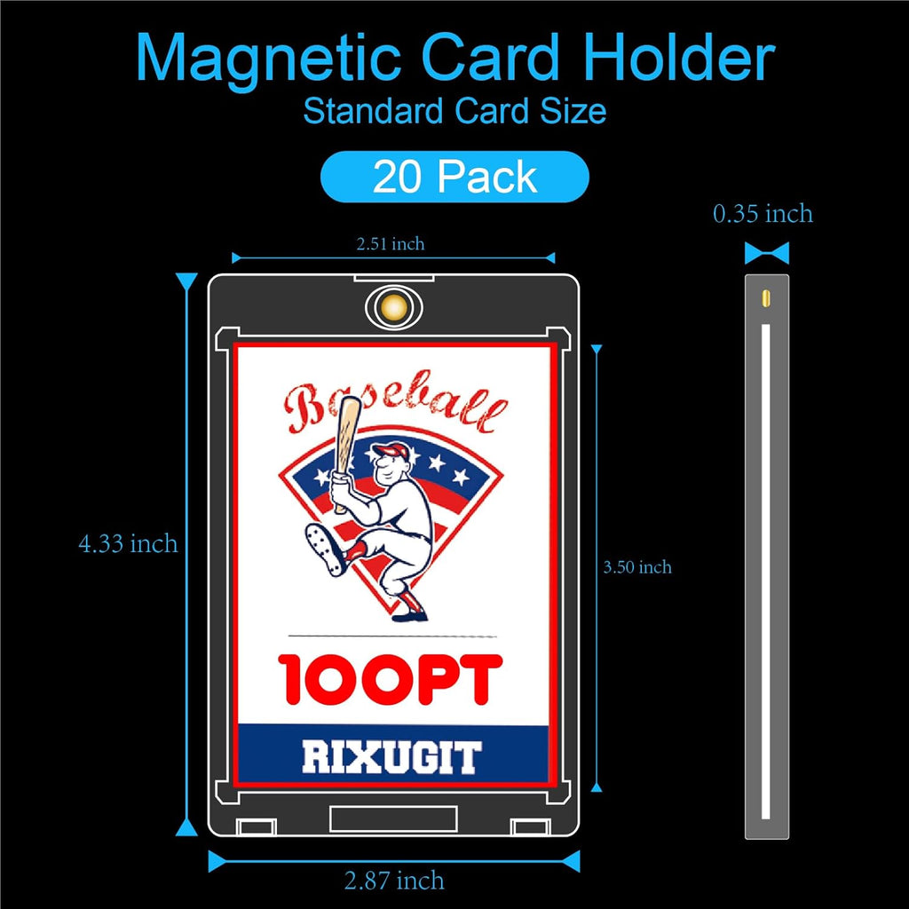 20-Pack One Touch Magnetic Card-Holder - 100PT Magnetic Sports Card Holders, Trading Card Holder, UV Protection， Sports Card Protectors, Magnet Case Fit for Standard Cards Storage and Display