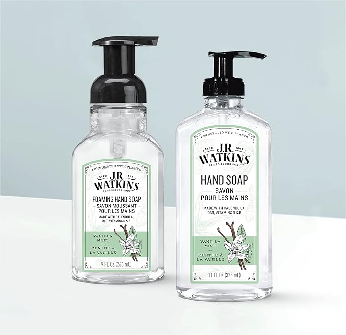 J.R. Watkins Foaming Hand Soap Pump with Dispenser, Moisturizing Hand Soap Foam, Alcohol-Free and Cruelty-Free, Use for Kitchen or Bathroom, Vanilla Mint, 9 fl oz, 3 Pack