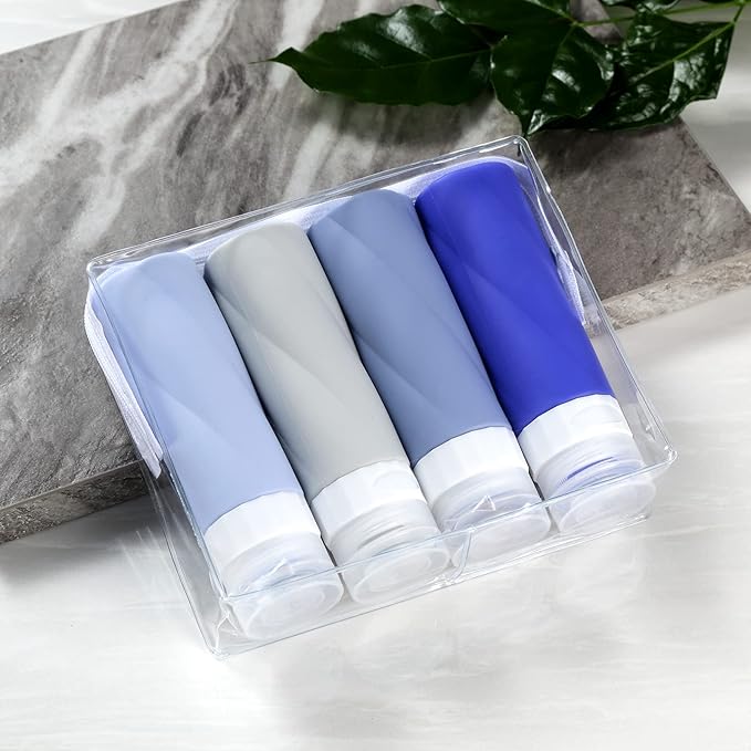 Gemice Travel Bottles for Toiletries, 3oz Tsa Approved Travel Size Containers BPA Free Leak Proof Travel Tubes Refillable Liquid Travel Accessories with Clear Toiletry Bag (4 Pack)