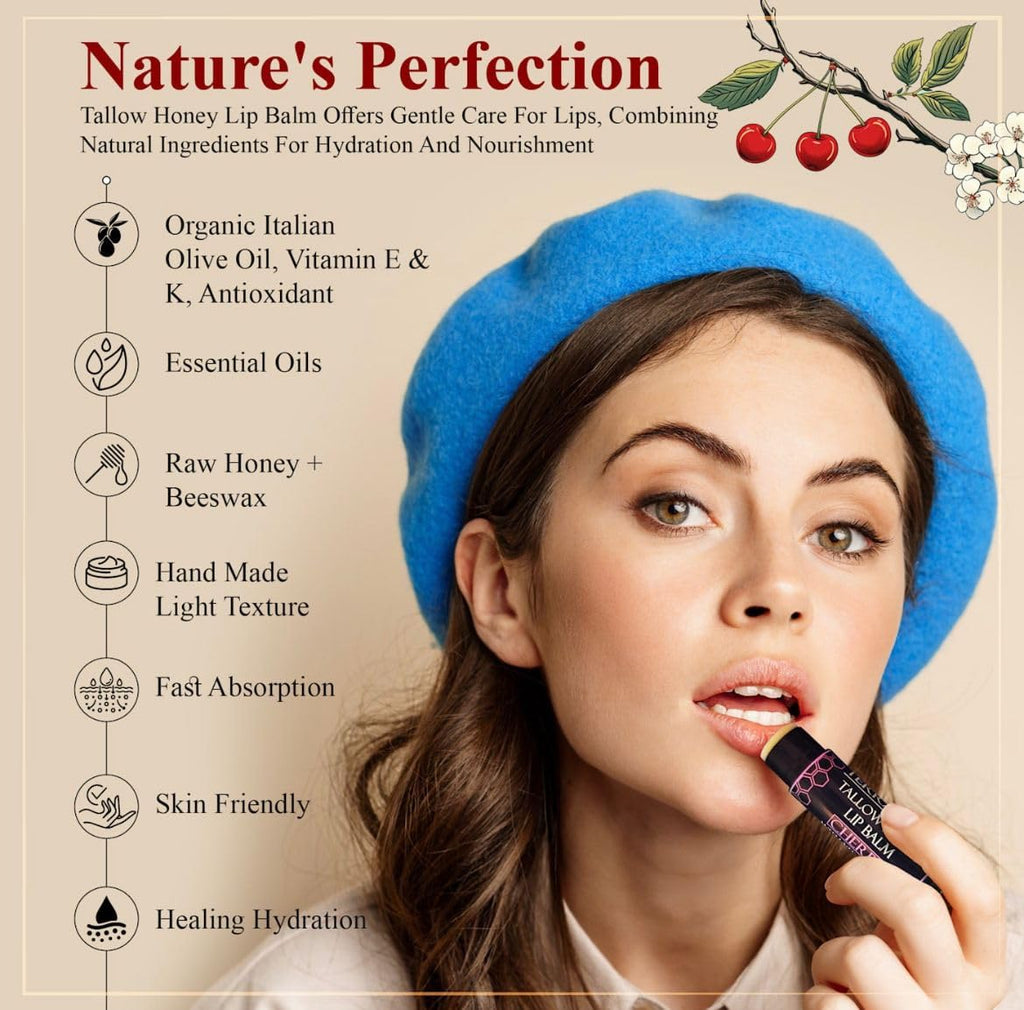 Organic Tallow Lip Balm (5 Pack) - Hydrating With Organic Italian Olive Oil, Pure Grass Fed Tallow, and Beeswax - Long Lasting Lip Therapy (5 Pack, Fresh Mint)