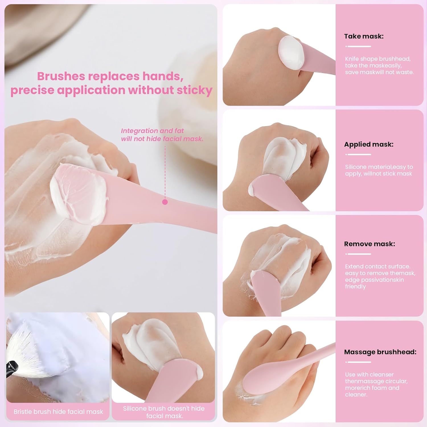 2PCS Silicone Facial Cleaning Brush- 2 in 1 Face Scrubber Exfoliator for Exfoliating, Massaging, Remove Blackheads- Face Mask Applicator Brush for for Mud, Clay, Lotion, DIY Mask