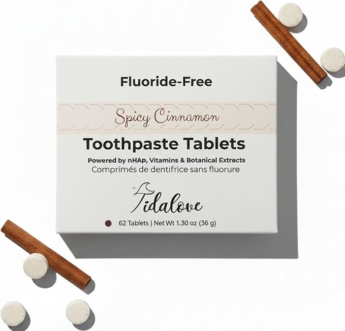Cinnamon Fluoride-Free Toothpaste Tablets with Nano Hydroxyapatite | Natural Whitening, Enamel Strengthening, Plastic-Free & Travel-Friendly (1 Month Refill) 62 Tablets