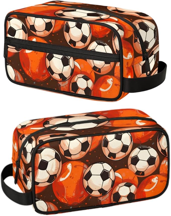 Sports Football Balls Boys Travel Toiletry Bag Waterproof Wash Bag Shower Shaving Bag Cosmetic Organizer Makeup Bag Portable Toiletries Accessories for Women Men Balls