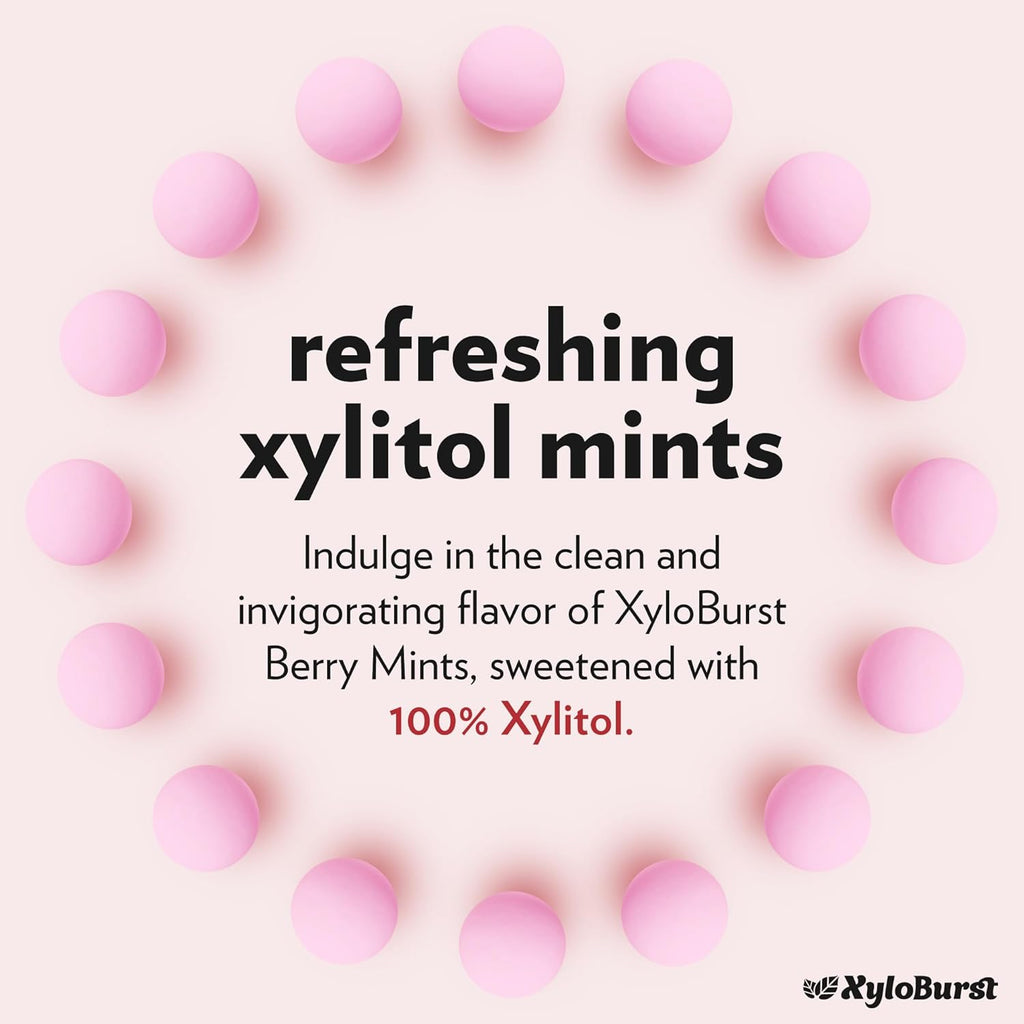 XyloBurst - Xylitol Mints | Sugar Free Breath Mints for Oral Health | Gluten Free, Vegan, Keto Friendly | Aspartame Free Mint | Berry | 200 Count Jar, 3-Pack