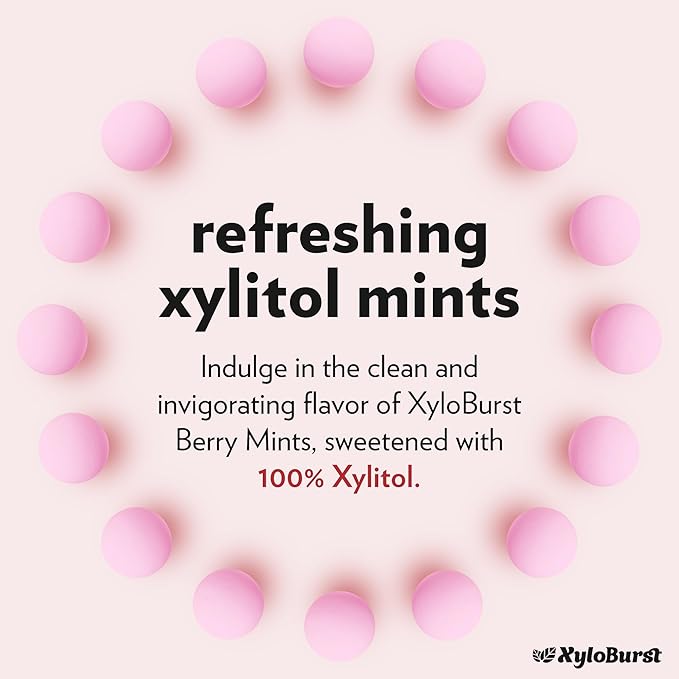 Focus Nutrition, XyloBurst Sugar-Free Xylitol Mint Candy Jars, Berry Mints, 60 Pieces Per Jar - Pack of 8