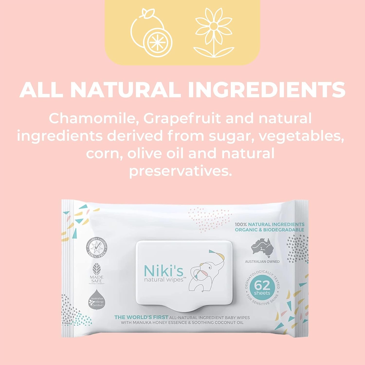 Niki's Natural Baby Wipes | Organic Baby Wipes Sensitive | Made with Manuka Honey and Coconut Oil, Unscented | EWG Verified | 1488 Wipes (24 Pack x 62 Count Wipes) Baby Wipes Bulk