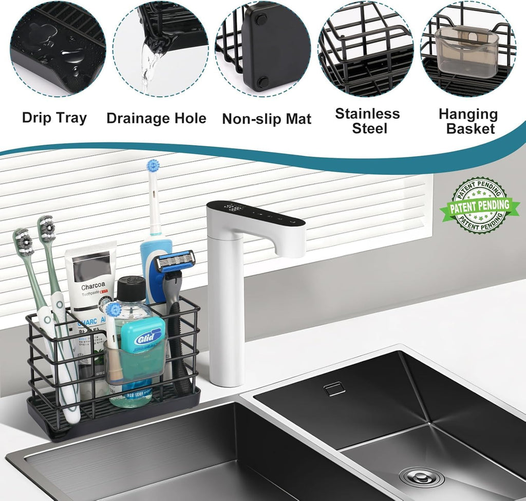 Toothbrush Holders for Bathrooms, Stainless Steel Bathroom Toothbrush Holder Kids Electric Tooth Brush Holder and Toothpaste Holder for Bathroom Accessories Organizer with Tray, Multi-Slots (Large)