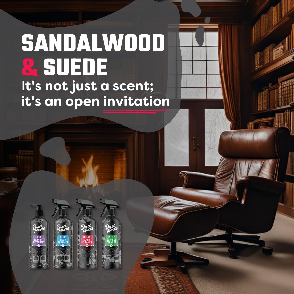 DadMode Maximum Strength Cleaning Set for Busy Families - 7 Enzyme Stain Remover, Surface Cleaner, Laundry Detergent, Carpet Cleaner - Sandalwood & Suede, 64 oz