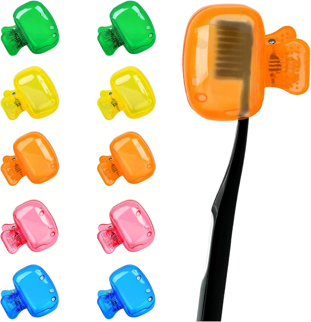 Zoyiancy 10pcs Toothbrush Cover, Toothbrush Protector Case, Travel Tooth Brush Head Pod Case, Toothbrush Cap Plastic Clip for Household Bathroom School (Pink, Orange, Yellow, Blue, Green)