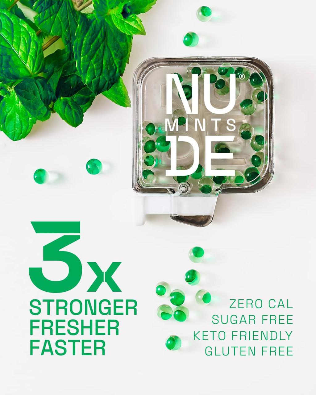 NUDE MINTS | Dual Action Liquid Capsules | Mouth Watering Mint - Lasts 3X Longer - 3X Stronger - Extreme Bad Breath Treatment For Adults - Sugar Free, 0 Calorie - Spearmint - 10 Pack - 300 Capsules