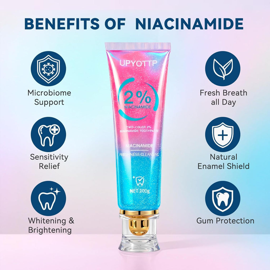 Niacinamide Whitening Toothpaste, Niacinamide Intensive Whitening Toothpaste, Fresh Breath, Improves Gum Health,Fluoride-Free, Suitable for Sensitive Teeth(2pcs)