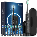 Rtauys M5 Sonic Electric Toothbrush for Adults and Kids - Rechargeable Toothbrush with Electric Toothbrush Cover, 8 Brush Heads & Travel Case, 120 Days Battery Life - BlackSilver