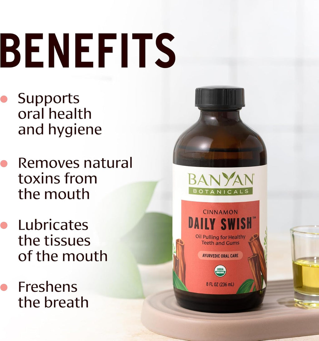 Banyan Botanicals Cinnamon Daily Swish – Organic Ayurvedic Pulling Oil with Coconut Oil – Mouthwash for Fresh Breath and Sparkling Oral Health* – 24 oz – Non GMO Sustainably Sourced Vegan