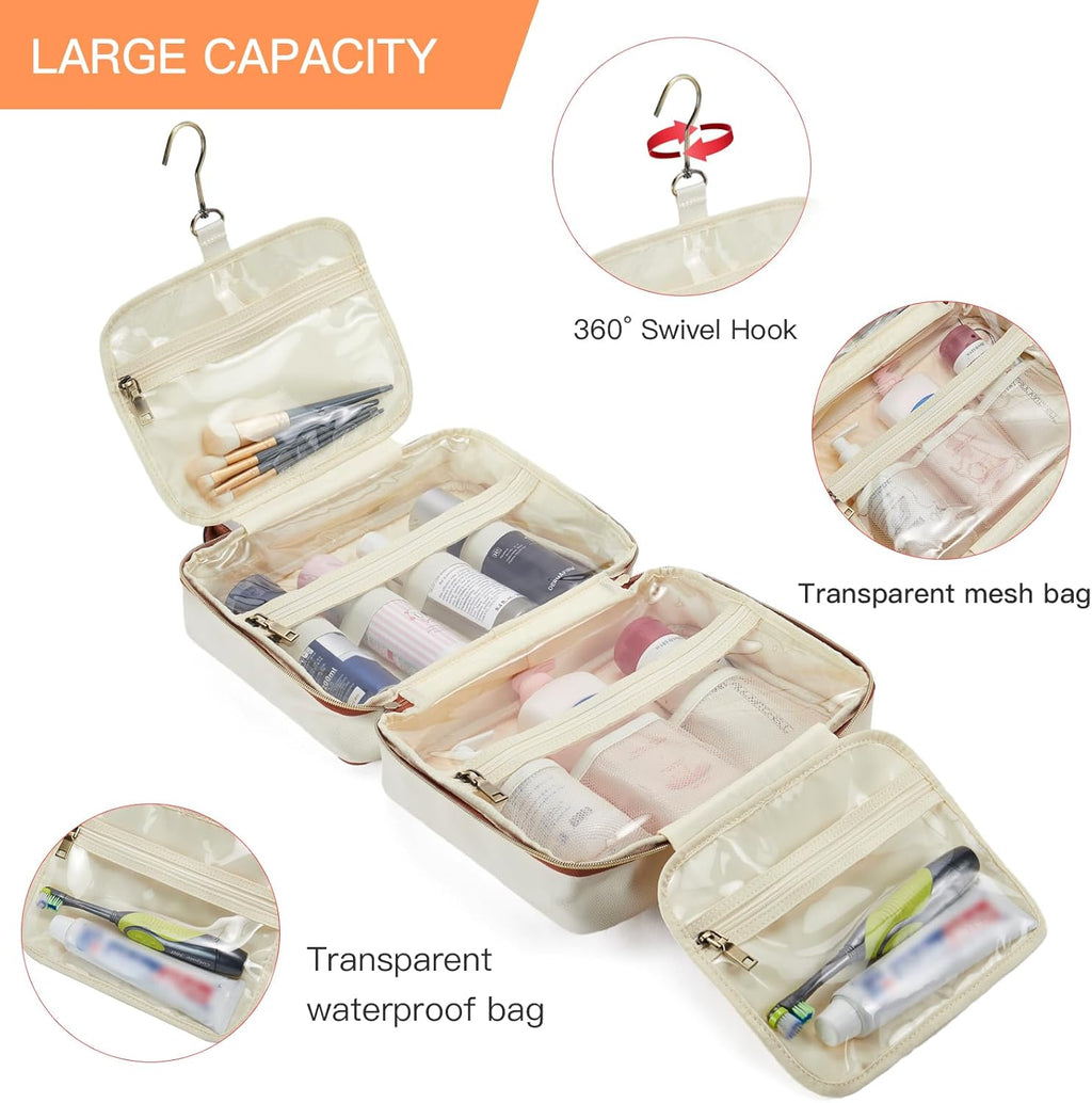 Telena Travel Toiletry Bag for Women with Hanging Hook, Water-resistant Cosmetic Bag Travel Organizer for Accessories, Toiletries, Shampoo