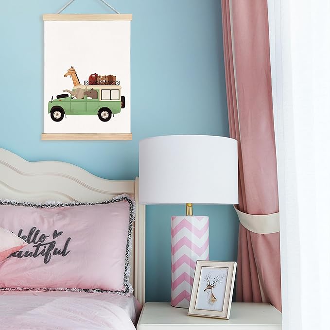 FDHSPAAM Funny Car Animal Nursery Wall Art Decor, Kids Room Decor, Whimsical Giraffe Elephant Rhinoceros Animal Travel Wall Art Posters for Nursery Home Kids Bedroom, 12x16 Inch