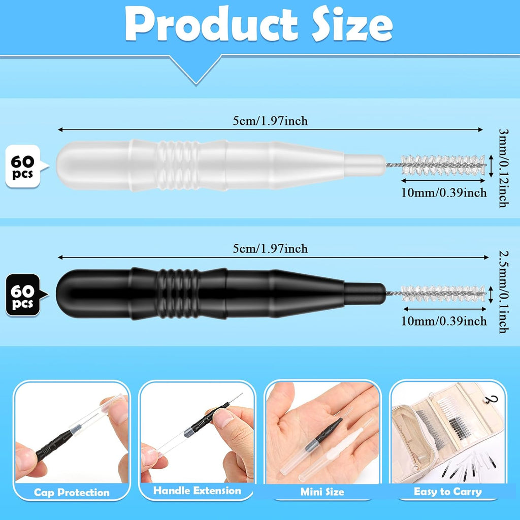 120Pcs Interdental Brushes, 360° Bendable Soft Bristles Braces Flossers Dental Brushes Between Teeth Gum Interdental Brushes for Gum Braces Oral Teeth Cleaning Tool (Black, White)