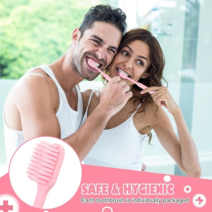 12 Pcs Pink Toothbrush Extra Soft Toothbrush Intensive Clean Tooth Brush for Adults Deep Clean Tooth Brush Individually Wrapped Gentle Bristles for Home Hotels Travel Supplies