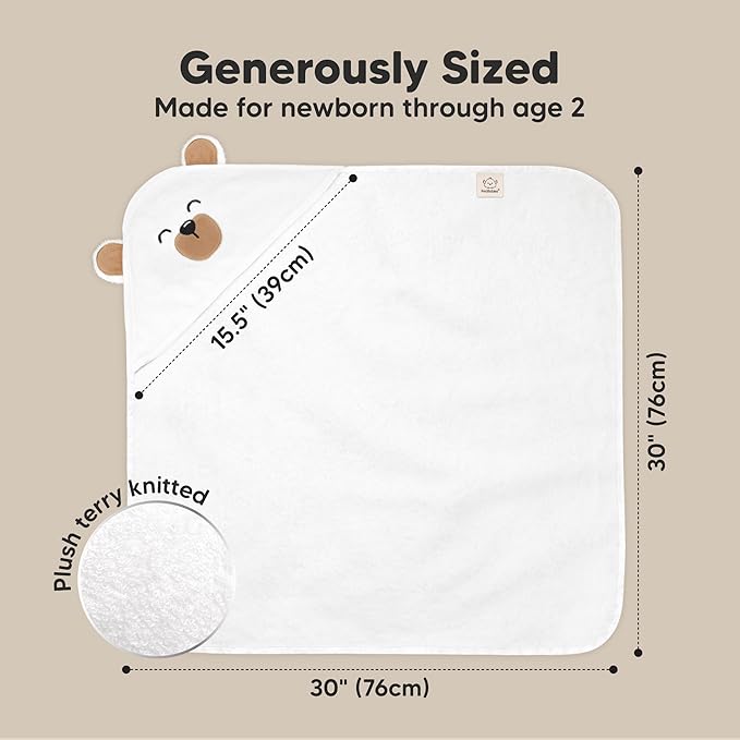 KeaBabies Hooded Baby Towel for Newborn - Viscose Derived from Bamboo Large Baby Bath Towels with Hood for Boys, Girls, Toddler, Extra Absorbent & Soft Newborn Bath Essentials (Grizzly, Petite)