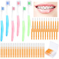 6 Pieces V Shaped Orthodontic Toothbrush for Brace with Brush Head 40 Pieces Interdental Brush Soft Bristle Braces Brushes for Cleaning Portable Toothbrushes for Braces(Medium,Orange)