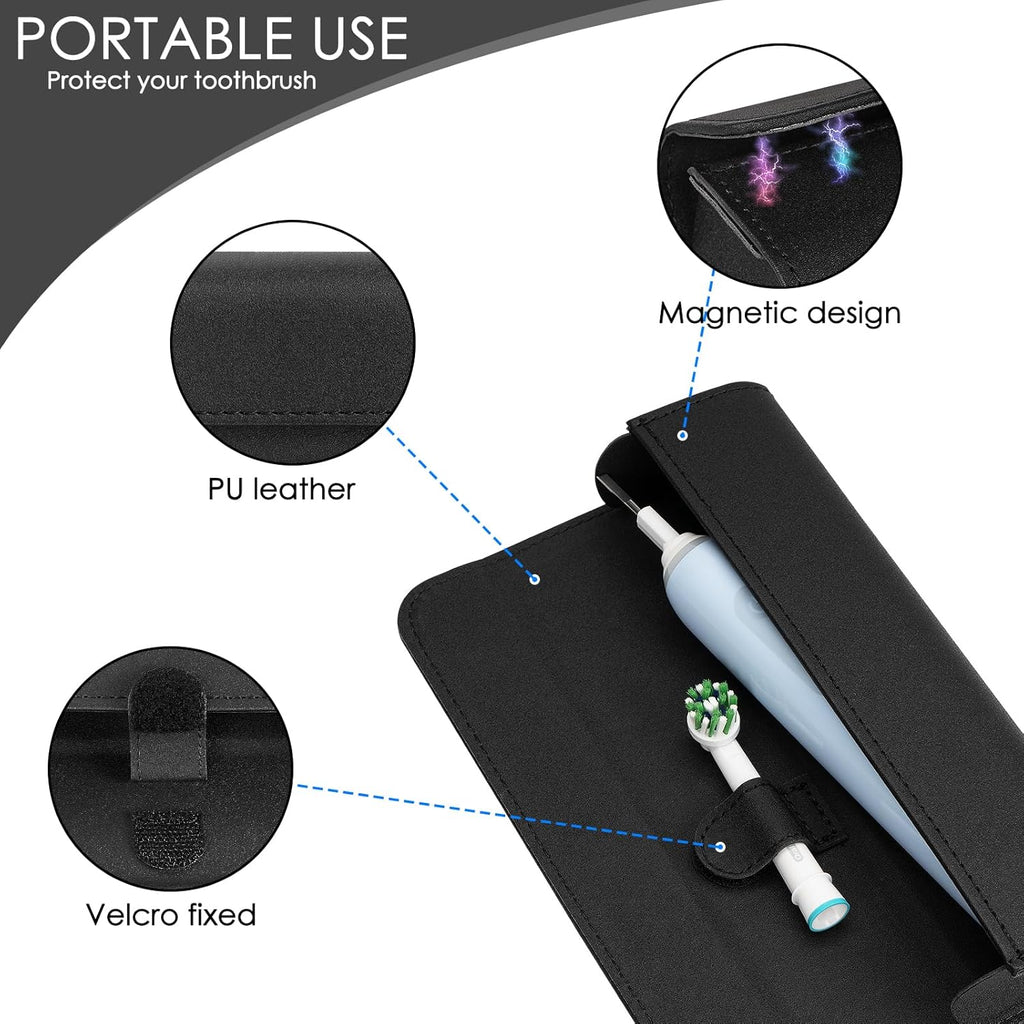 Travel Electric Toothbrush Case, Portable Containers Toothbrush Holder Storage Box, PU Toothbrush Travel Case Compatible with Oral-b Pro 1500 8000, Philips 4100, 5100 6100, 9900 (Black leather 2Pack)