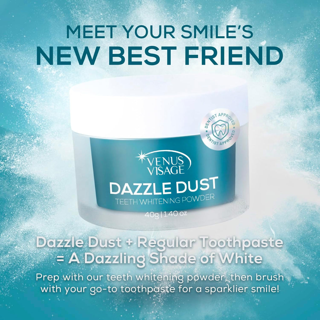 Venus Visage Dazzle Dust Teeth Whitening Powder - Enamel-Safe Toothpaste Powder for Stain Removal (40 g/140 oz)