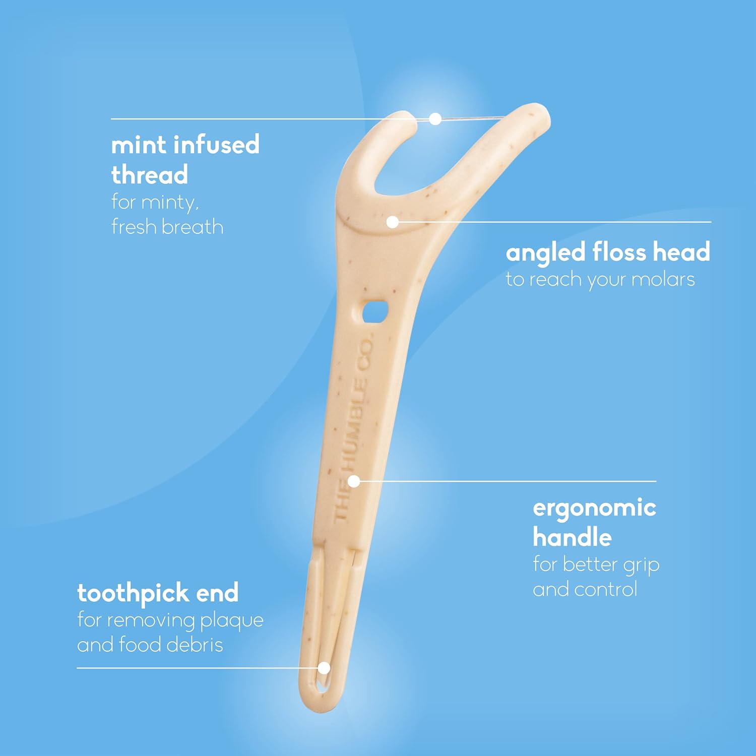 The Humble Co. Floss Picks (200 Count) – Plant Based Dental Floss Picks with Grip Handle for Superior Oral Care, Dental Hygiene, and Gum Health, Cruelty Free Tooth Floss Picks (Mint)