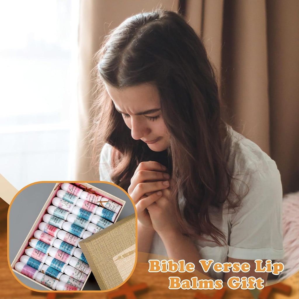 72 Pcs Christian Mini Lip Balm Bulk Gift, 8 Flavors, Moisturizing for All Skin Types, Gift for Operation Christmas, Christian Charity Donation Supplies