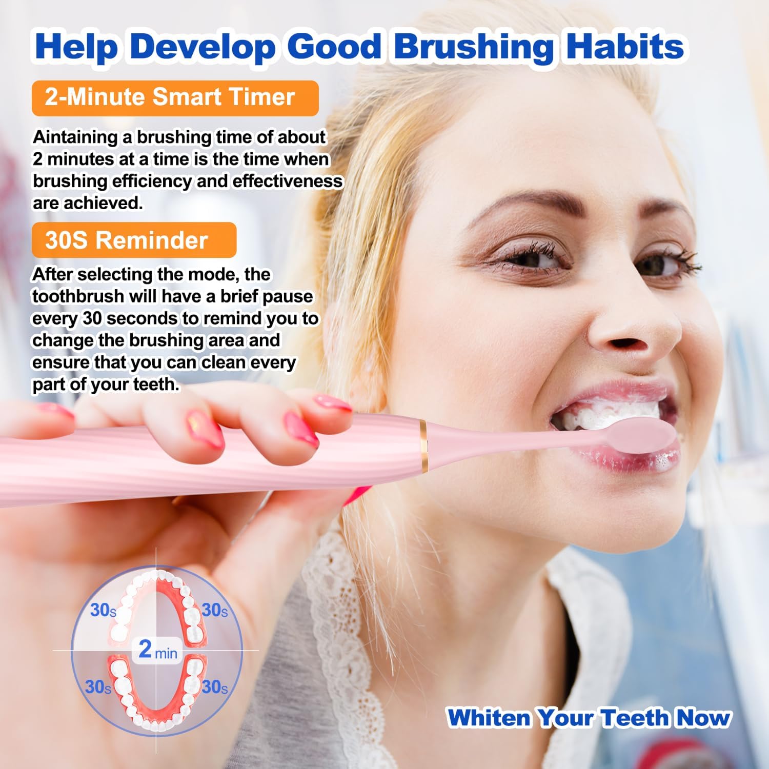 Sonic Electric Toothbrush for Adults and Kids, Rechargeable Toothbrush With 8 Brush Head, 4 Modes and 2 Minute Timer, 42000VPM Power Motor, IPX8 Waterproof, 4 Hours Fast Charge last 90 days (Pink)