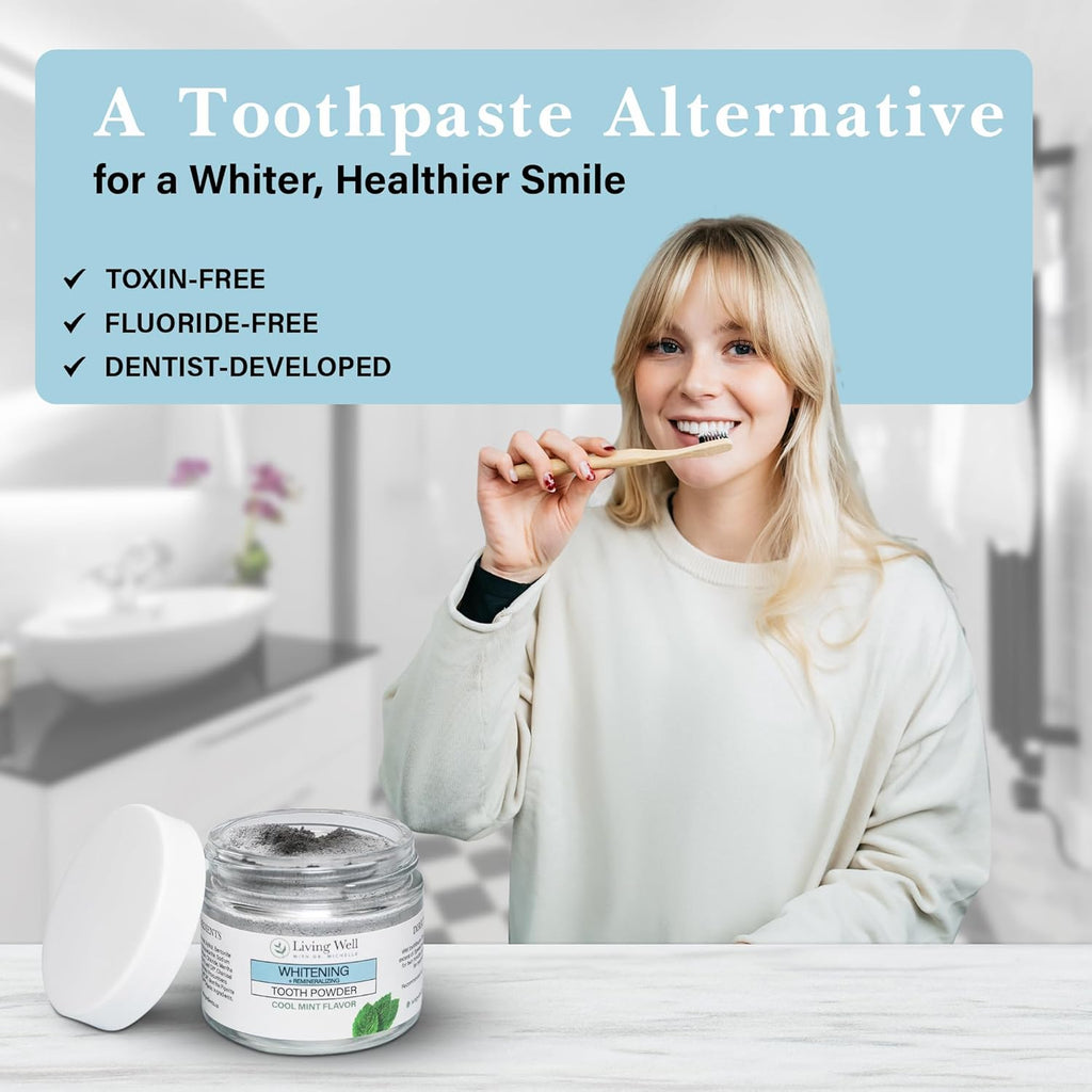 Living Well with Dr. Michelle Remineralizing & Whitening Tooth Powder Cool Mint | Fluoride-Free Hydroxyapatite Formula | Supports Enamel Strength and Natural Whitening