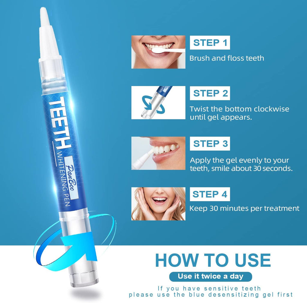 Teeth Whitening Pen 4+1(5 Pack), 70+ Treatments, Use Twice a Day Up to 1-6 Shade Whiter in 1-2 Weeks, 4 Whitening Pens plus 1 Desensitizing Pen, Effective, Painless and Enamel Safe Teeth Whitening Gel