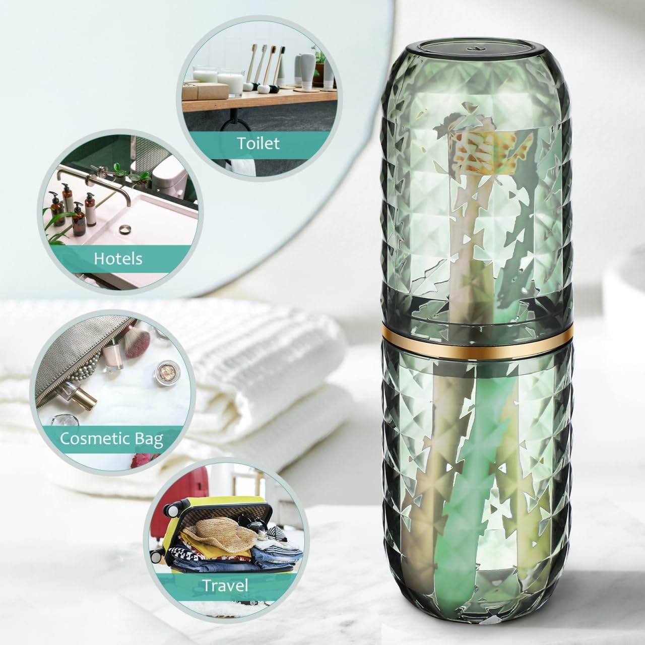 2PCS Travel Toothbrush Case Portable Toothbrush Holder Cup Storage Container for Bathroom Home School and Travel - Green