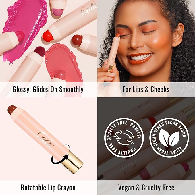 Oulac Orange Lipstick - Moisturizing Lipstick Tinted Lip Balm for Dry Lips, Rust Red Lip Crayon & Blush - Lip Colour and Cheeks Makeup | 2.48g, Pumpkin Please! (07)