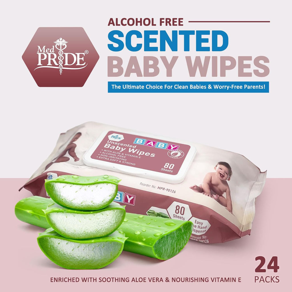 MED PRIDE Unscented Baby Wipes Bulk [24 Packs x 80 Wipes=1920 Wipes Total]- Alcohol-Free Baby Wipes With Soothing Aloe Vera & Vitamin E- Extra Soft & Strong, Paraben-Free, Non-Irritating