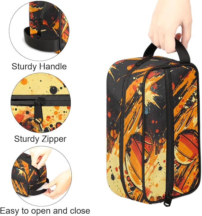 Basketball Theme Boys Travel Toiletry Bag Waterproof Wash Bag Shower Shaving Bag Cosmetic Organizer Makeup Bag Portable Toiletries Accessories for Women Men Basketball