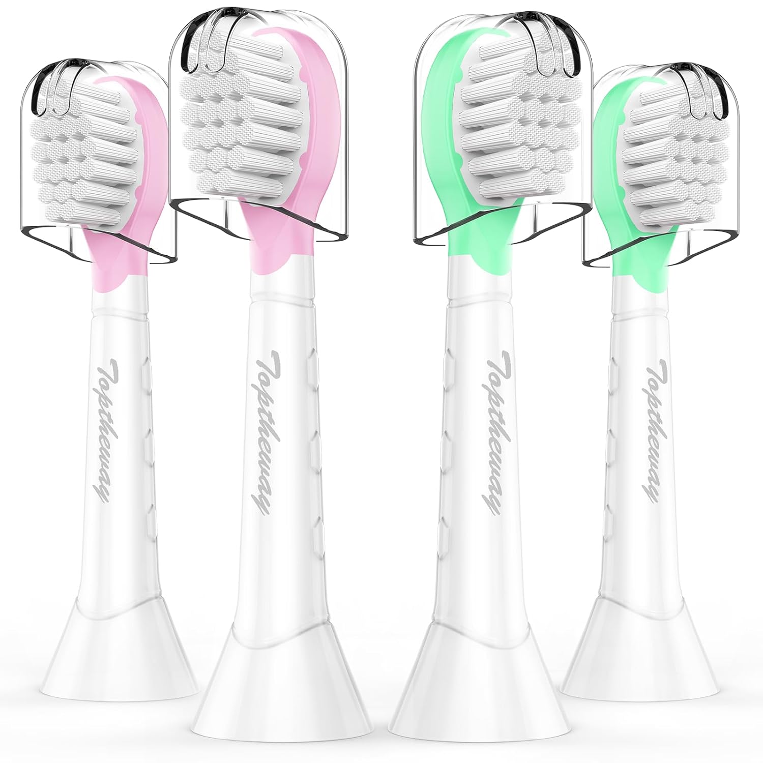 Toptheway Kids Toothbrush Heads for Philips Sonicare: Compact Brush Heads for Kids 3-7 Years, Pink and Green, 4 Pack