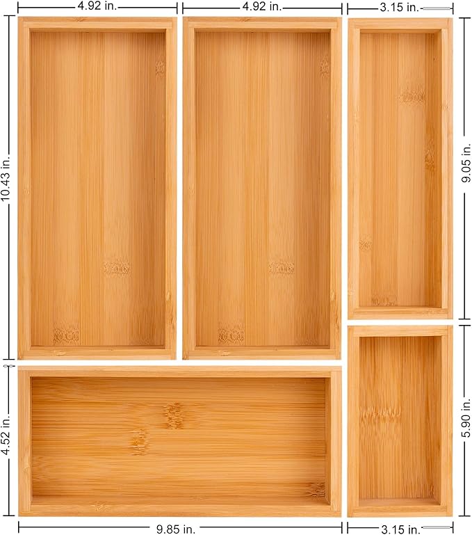 bamboo drawer organizer Set,expandable drawer dividers,wooden storage organizers,drawer organizers for kitchen, bathroom,flatware,Tea Bag Organizer (1 X 5PCS Natural)