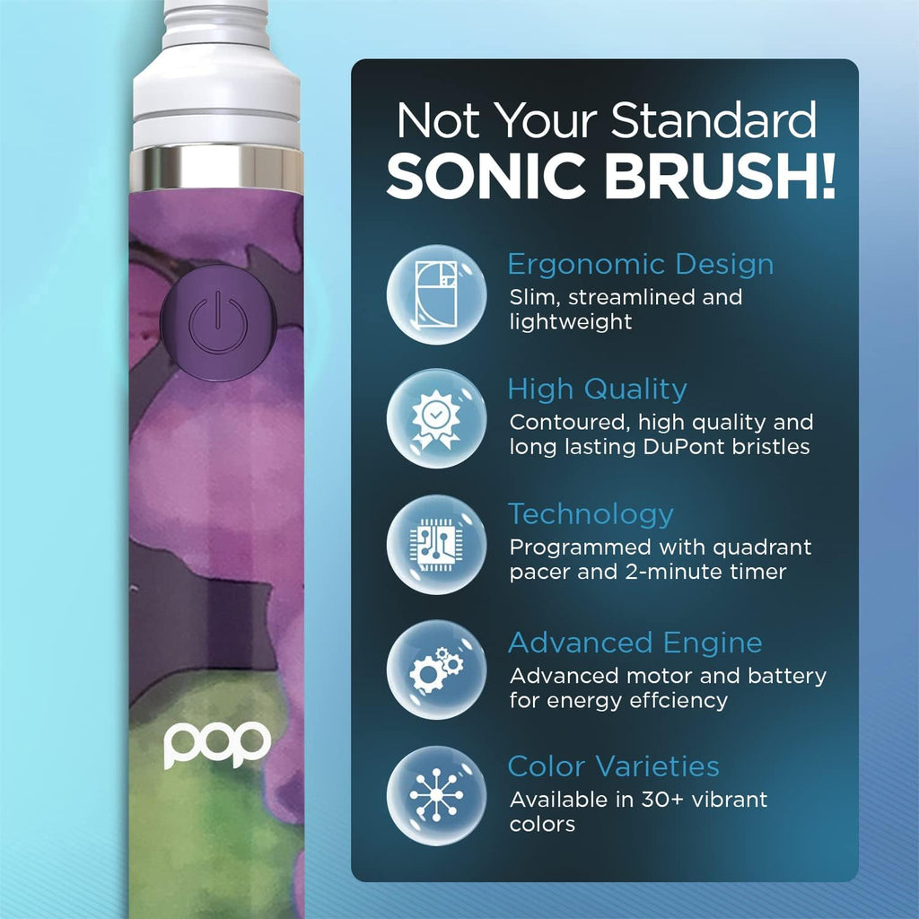 Pop Sonic Electric Toothbrush (Purple Watercolor) - Travel Toothbrushes w/AAA Battery | Kids Electric Toothbrushes with 2 Speed & 15,000-30,000 Strokes/Minute, Dupont Nylon Bristles