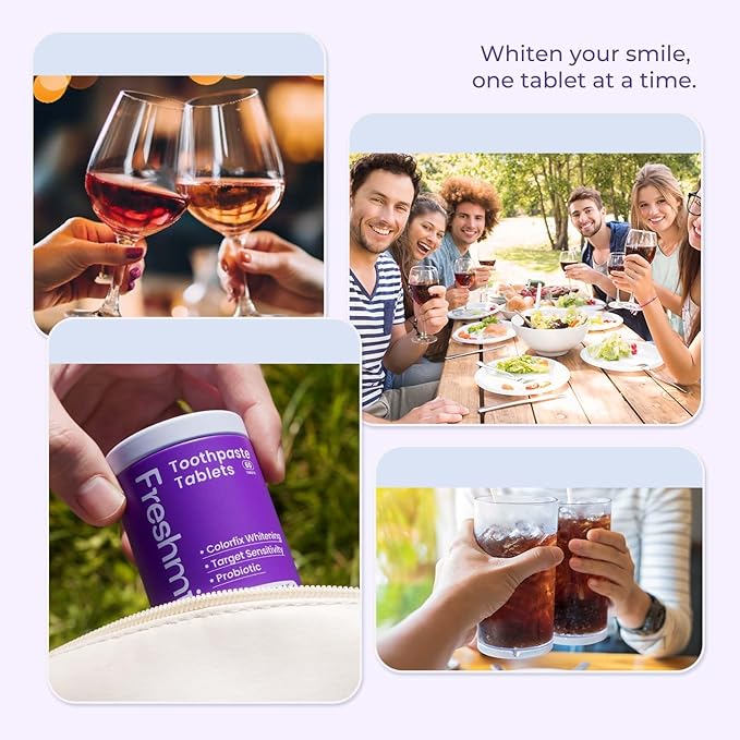 Whitening Toothpaste Tablets with Nano-Hydroxyapatite (NHA) Purple Toothpaste for Teeth Whitening Fluoride-Free, for Sensitive Teeth & Gums, Travel-Friendly Tabs (60 Count)