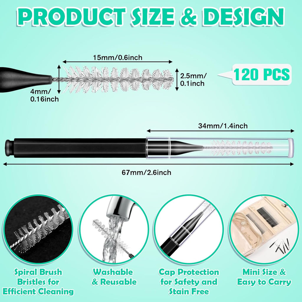 320-Piece Interdental Brush Set, Soft & Flexible Floss Picks for Braces, Orthodontic Care, Teeth Cleaning, 120 Black Spiral Brushes 200 Green Picks, Reusable Oral Care Essentials