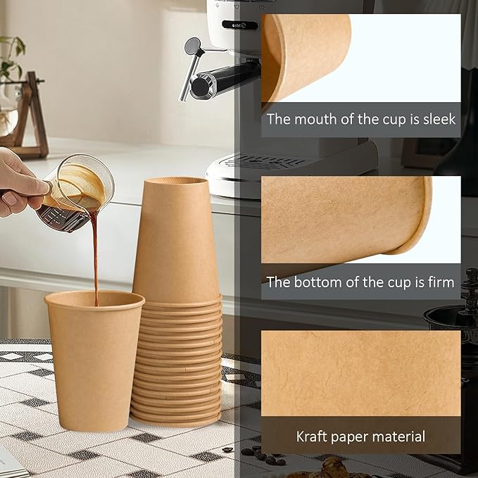 180 Pack 12 OZ Paper Cups, Brown Kraft Disposable Paper Coffee Cups 12 oz, Unbleached Paper Cups for Hot/Cold Beverage Party, Picnic, Travel, and Events.