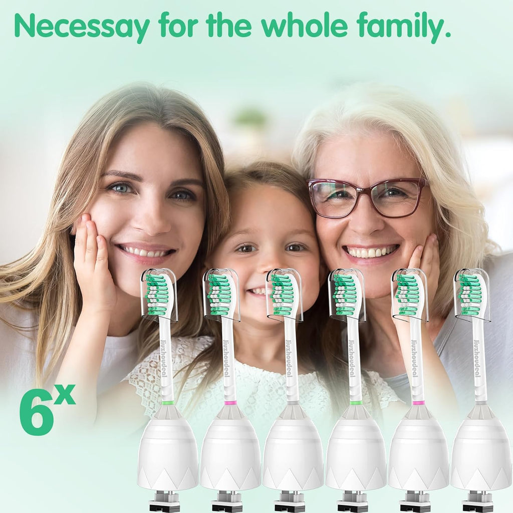Replacement Toothbrush Heads for Philips Sonicare E-Series, Compatible with Sonicare Essence, Elite, Advance, CleanCare Screw-on Electric Toothbrush HX7022/66, 6 Pack