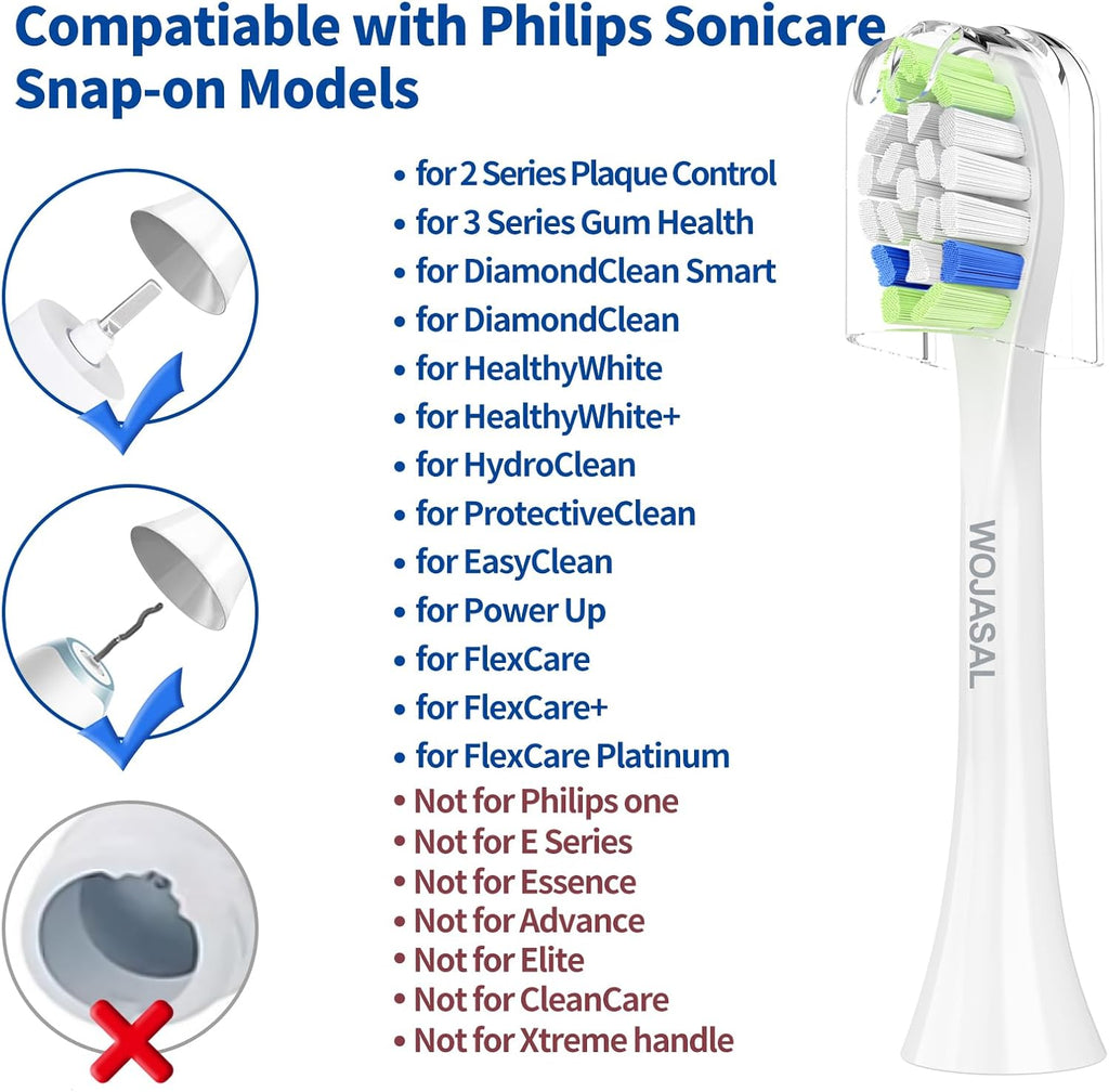 Replacement Toothbrush Brush Heads Compatible with Philips Sonicare Electric Toothbrushes with Click-on System Dupont Bristles for Optimal Plaque Remove, Pack of 10, White